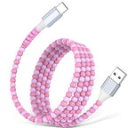 USB A to USB C Cable 3FT,Beaded Charger Cord for iPhone 17 16 Pro Max 15 for Carplay,Type C Cute Car Charger Cord for iPad 10 11th A16/Samsung S26 S25 S24 S23/Pixel/Android Phone Girls Women,Link-Pink