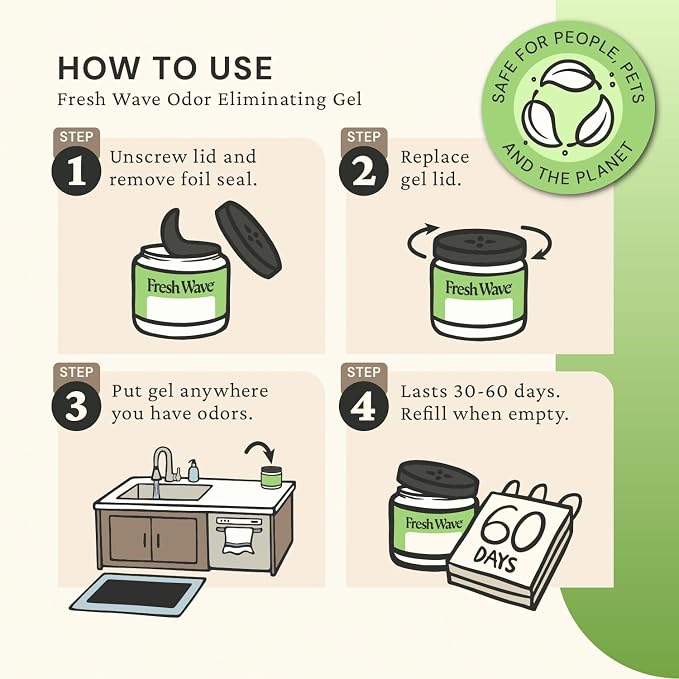 Odor Removing Gel, 15 oz. - Odor Absorbers for Home, Safer Odor Relief, Natural Plant-Based Odor Eliminator, Every 15 oz. lasts 30-60 Days, For Cooking, Trash & Pets