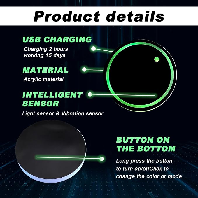 4pcs LED Car Cup Holders, Waterproof Cup Holder with 7 Colors Changing USB Charging Mat, LED Interior Atmosphere Lamp Decorations with 2pcs USB Cables for Car Truck Vehicle Accessories