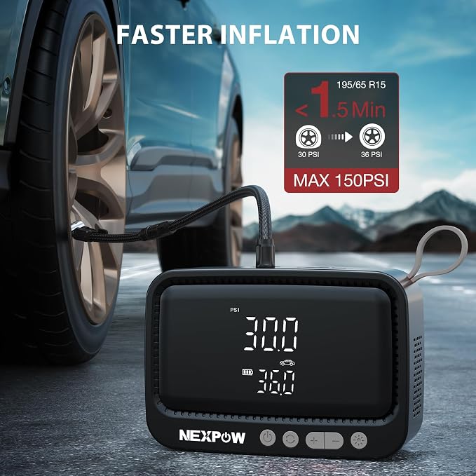 Tire Inflator Portable Air Compressor, 150 PSI Air Pump for Car Tires with Digital Pressure Gauge & Auto Shut-Off, Air Compressor Portable for Car, Motorcycle, Bicycle, Balls, Gray