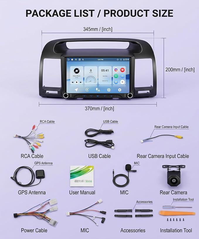 4G+128G Android 15 Car Stereo for Toyota Camry 2000-2006, 9 Inch Incell Touchscreen with Physical Buttons, Wireless CarPlay Android Auto GPS Bluetooth 5G-WiFi EQ SWC Type-C Backup Camera