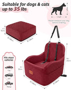 Dog Car Seat for Small/Medium Dogs,6in Elevated Cushion,Fits in Front/Back Seat,Fully Detachable and Washable,2 Storage Pockets,Easy to Install (Red, Medium)