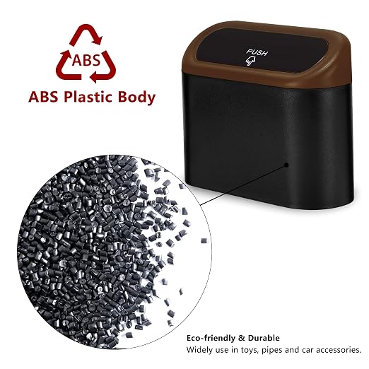 2 Pack Mini Car Trash Can with Lid, Small Car Garbage Can, Cute Leakproof ABS Car Trash Bin, Car Accessories for Interior, Garbage Bin for Car, Home, Office with 120pcs Trash Bags Black/Brown