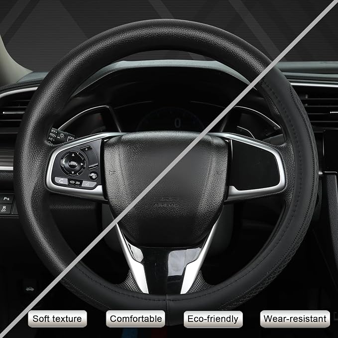 Customized Auto Car Steering Wheel Cover for Honda Civic, CR-Z, Insight, S2000,14-14.25inch(Black-Small Size)