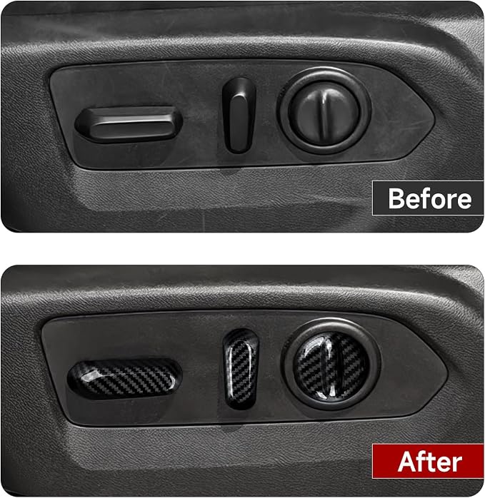 Car Seat Adjustment Button Sticker ABS Carbon Fiber Decal Interior Trim Cover for 2019 2020 2021 2022 2023 2024 2025 Chevy Silverado 1500 2500 3500 HD Accessories
