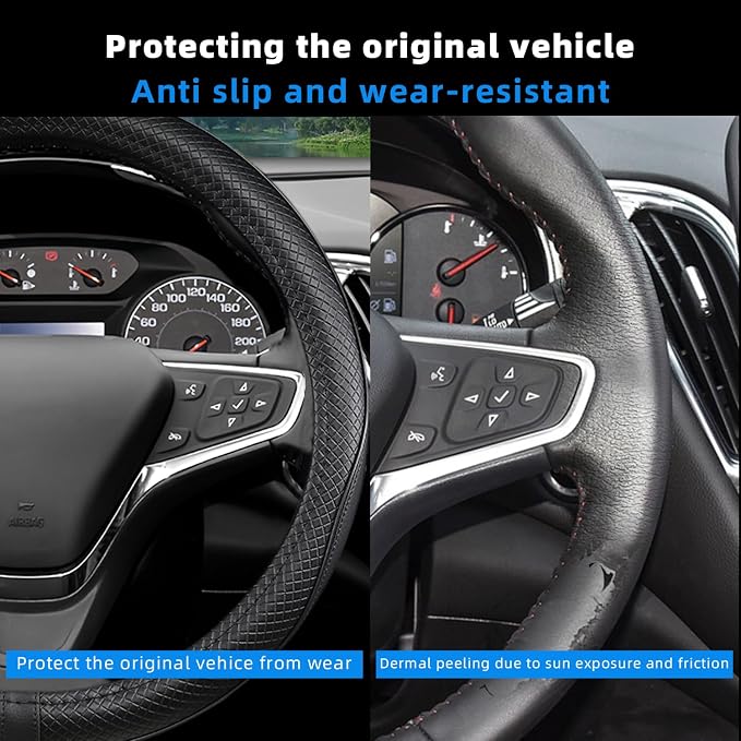 Car Steering Wheel Cover for Chevy Silverado 1500 2500 3500, Tahoe, Equinox,Traverse,Colorado, Automative Accessories for Chevy, Sporty Design, Black