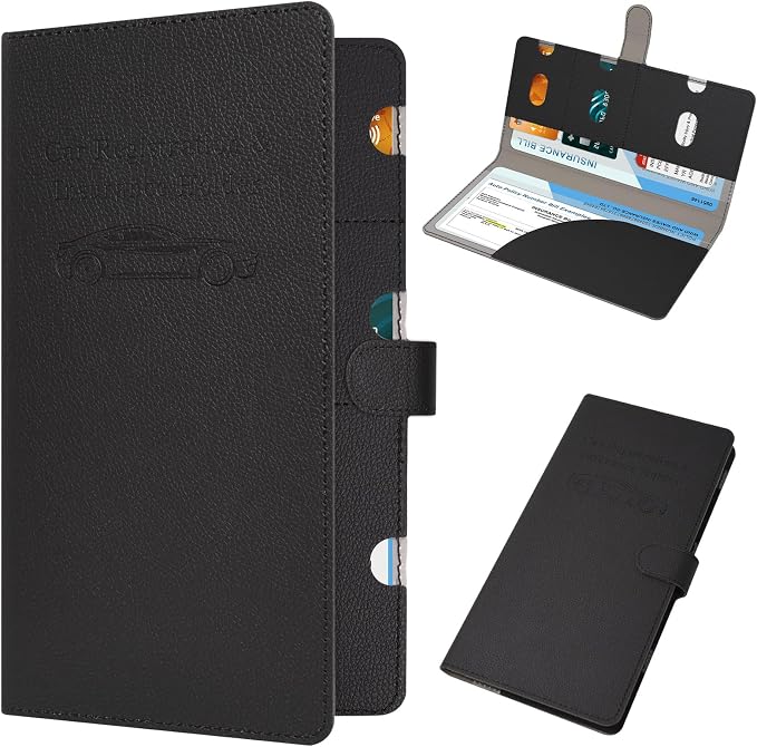 Car Registration and Insurance Holder, Vehicle Glove Box Organizer Cool Car Accessories, Car Document Holder for Cards, Driver License & Essential Document, JD-Black