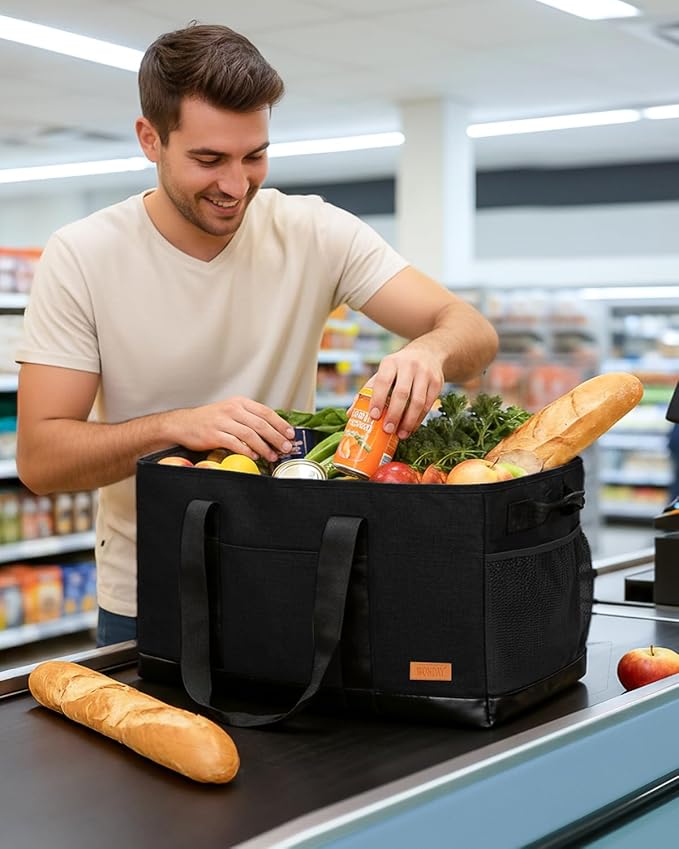 Extra Large Utility Tote Bag - Standing Reusable Grocery Bag with Handle, Collapsible Storage for Shopping, Beach