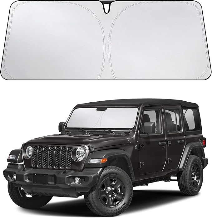 Windshield Sunshade Compatible for Jeep Wrangler 2019-2024 2025 2026, Sun Visor for Front Windshield & Window Sun Shade Cover, UV Heat Blocker & Protector, Car Accessories