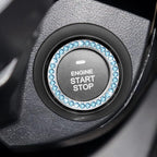 Bling Car Engine Start Ring Decals, 2PCS Crystal Rhinestone Vehicle Push Start Button Cover Sticker, Key Ignition Knob Ring, Sparkling Automotive Interior Accessories (Light Blue)