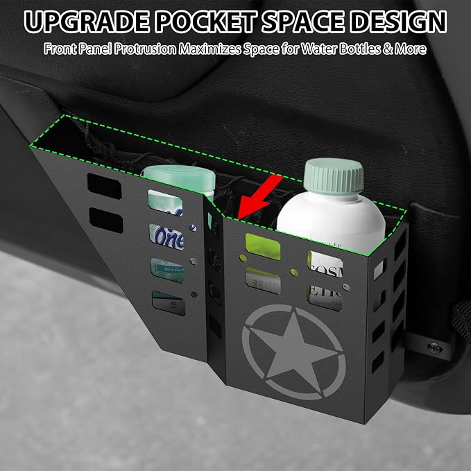Metal Front Door Storage Box Pockets Fit for Wrangler,Side Insert Organizer for Wrangler JK JKU 2007 2008 2009 2010 2011-2018 Interior Door Storage Expansion Accessories 2PCS (Five-pointed Star)