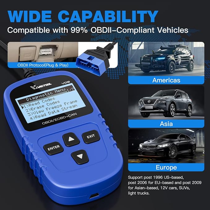 VD10 OBD2 Scanner Code Reader Car Diagnostic Tool Engine Fault Code Reader for Turn Off CEL with Freeze Frame/I/M Readiness for All OBDII Protocol Cars, OBD2 Scanner Diagnostic Tool