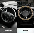 Leopard Steering Wheel Cover for Women, Cute Anti-Slip Microfiber Leather, Fits D Shape Flat Bottom Steering Wheel 14.5-15 Inch - Beige