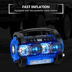 Tire Inflator Portable Air Compressor, 12V DC 110V AC Car Tire Pump, Air Mattress Pump with Inflation and Deflation Modes, Dual Powerful Motors, Digital Pressure Gauge