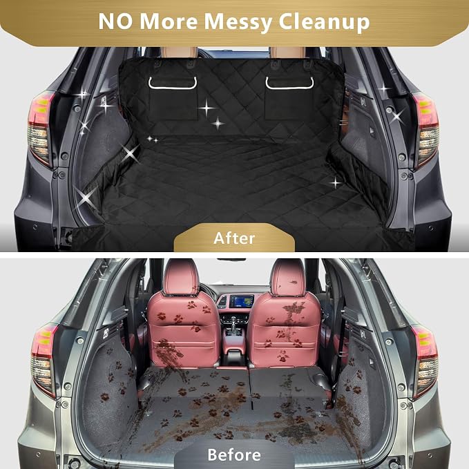 SUV Cargo Liner for Dogs, Waterproof Pet Cargo Cover Dog Seat Cover Mat for SUVs Sedans Vans with 2 Large Pockets, Non-Slip, Large Size Universal Fit, Black