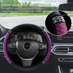 Soft Leather Car Steering Wheel Cover, Universal 15 Inch Colorful Rhinestones Anti-Slip Elastic Steering Wheel Covers for Most Cars, Sparkly Crystal Diamond for Women Girls (Purple)