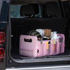 Car Trunk Organizer for SUV, Car Storage Organizer Collapsible Multi Compartment Container Box, Adjustable Car Accessories for Women/Men, Large Pink