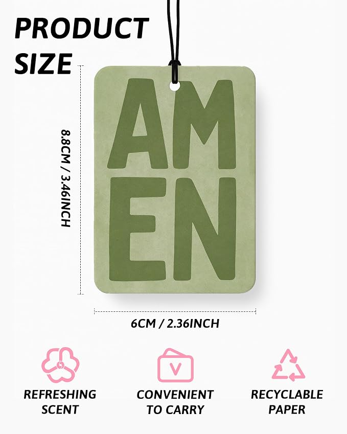 Green Boho Christian Car Air Freshener 4 Pcs Coconut Scented, Jesus Loves You Car Accessories Mirror Decor, Inspirational Religious Hanging Air Freshener for Cars Closet Drawer Book Kids Room