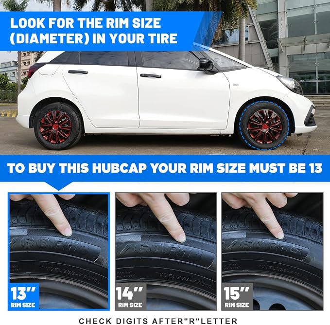 4-Pack 13 Inches Wheel Rim Cover Hubcaps,Redesign Fashion Style Replacement Hubcaps,Car Truck SUV Hub Accessories,Black&Red&Lacquer