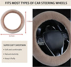 Fuzzy Steering Wheel Cover, 15 inch Soft Wool Fur Steering Wheel Protector, Fluffy Wheel Covers for Winter Warm, Car Interior Decoration Accessories for Women Men (Light Brown)