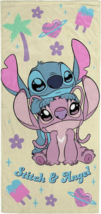 Kids Beach Towel - 100% Cotton Super Soft Absorbent Bath Towel, 28" x 58" Inch Lightweight for Travel, Official Licensed Product, Yellow - Lilo and Stitch