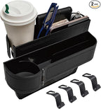 Car Seat Gap Filler Organizer,2 Pack Car Leather Cup Holder Gap Bag,Car Seat Storage Box with Cup Holder Expander,Car Organizer Front Seat for Holding Phone, Glasses, Keys, Cards (Black)
