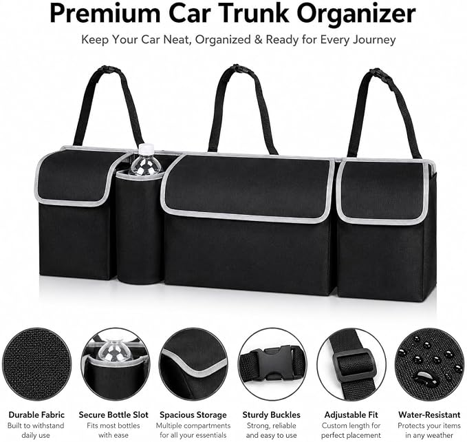 Car Trunk Organizer, Hanging Seat Back Storage Organizer with Large Pockets, Space-saving Backseat Car Organizer