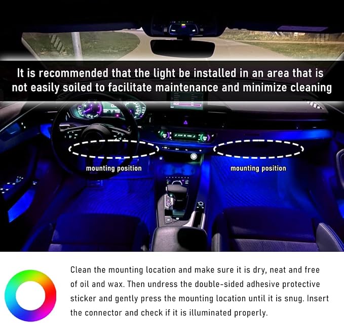 Wevdn Car Interior LED Strip Light, 12V 24 LED Waterproof Neon Ambient Night Light with USB Port, Automotive Atmosphere Decorative Under Dash Lighting Kit, Car Accessories (Blue)