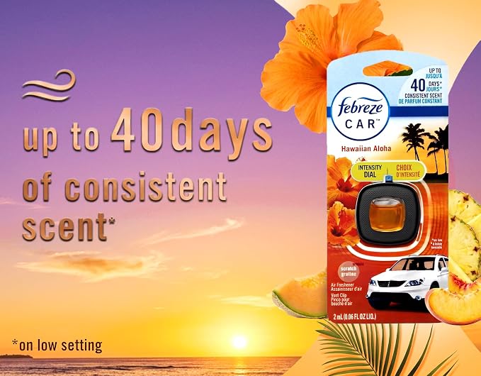 Odor Clear Car Vent Air Freshener Clip, Hawaiian Aloha 0.06 Fl.Oz - 8 Pack