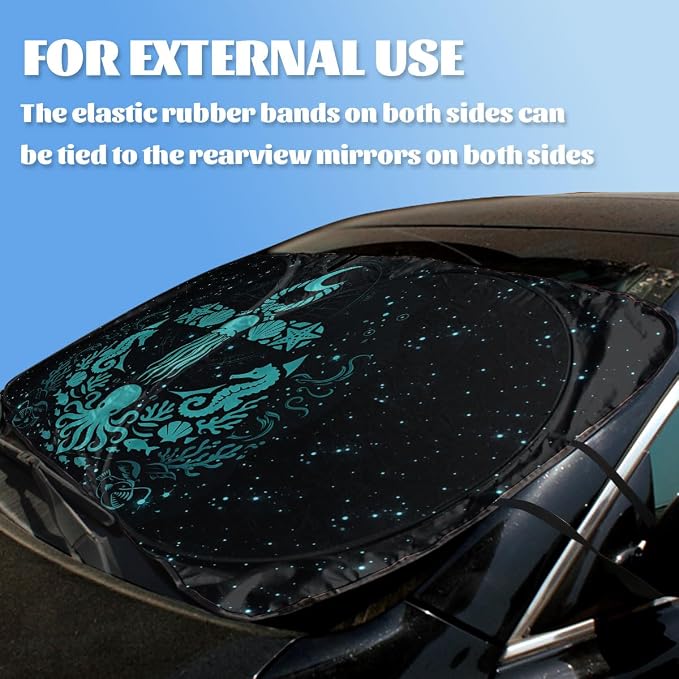 Ocean Car Window Sun Shield Gothic Octopus Jellyfish Seahorse Nautical Front Window Sun Shade Blocks UV Rays Sun Visor Protector for Car Sedan Truck SUV Accessories 59" L x 31.5" W