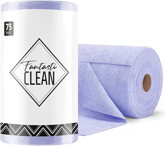 Microfiber Cleaning Cloth Roll- 75 Sheets, 12"x12" (Lavender) | Super Absorbent, Lint-free, Tear-away Microfiber Towel Roll, for All-Purpose Cleaning, Reusable Alternative to Paper Towels