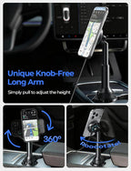 for Qi2.2 25W MagSafe Car Mount Charger Cup Holder Mount, [Designed for iPhone] Cooling Magnetic Wireless Car Charger, Cup Holder Phone Holders 25W for iPhone 17 16, 15W for iPhone 15 14 13 12