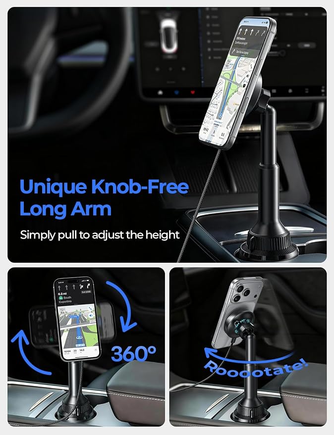 for Qi2.2 25W MagSafe Car Mount Charger Cup Holder Mount, [Designed for iPhone] Cooling Magnetic Wireless Car Charger, Cup Holder Phone Holders 25W for iPhone 17 16, 15W for iPhone 15 14 13 12