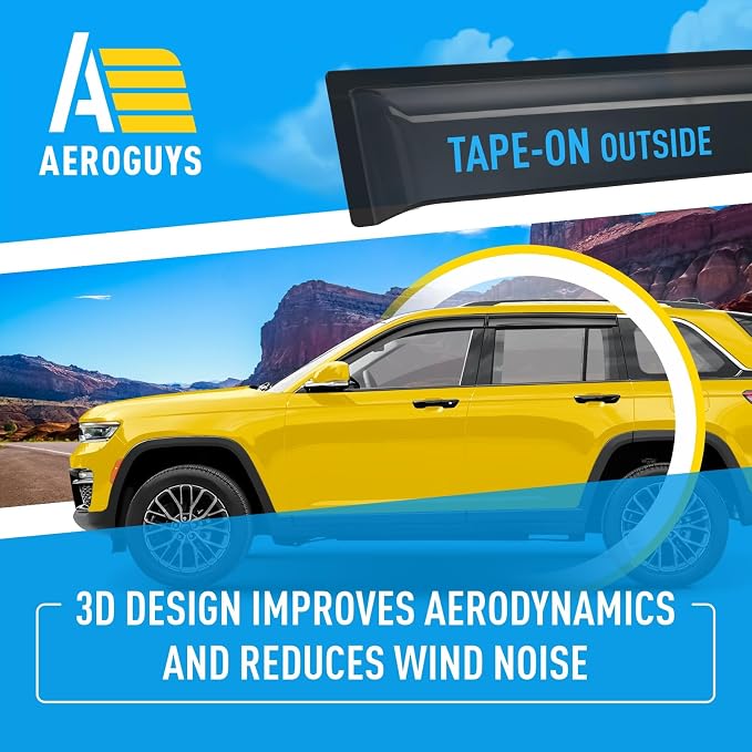 Extra Durable Window Deflectors Tape-On Window Visors Rain Guards Fit for Jeep Grand Cherokee 2022-2026, Sun Visors, Wind Vent for Shades, Exterior Car Accessories - 4pcs. AG0244