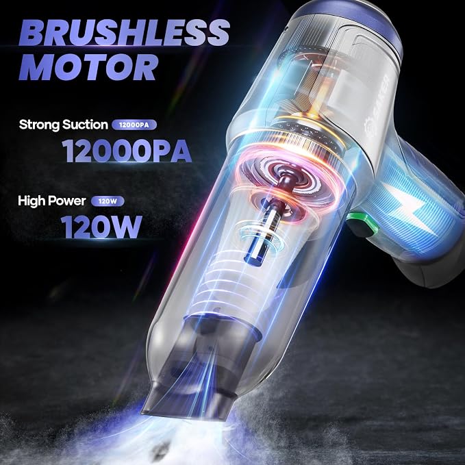 Car Vacuum Portable Cordless 15000PA,3 in 1 Handheld Vacuum with Brushless Motor for Car, Office and Home Cleaning Blue HL107B