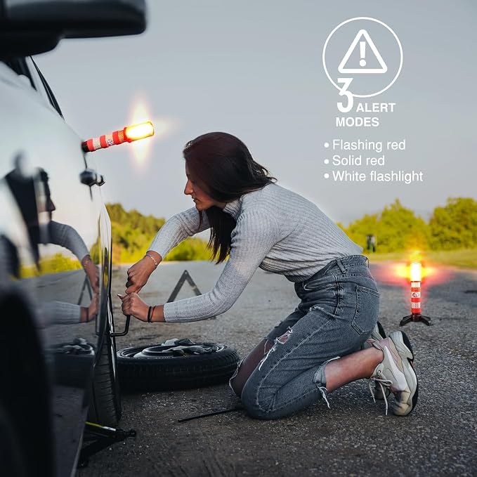 XTREME STP LED Road Flares, Emergency Road Flares for Vehicles, Car Flares with 3 Alert Modes, Magnetic Base, Foldable Stand, Emergency Roadside Lights, Visible Up to 1 Mile, White Flashlight