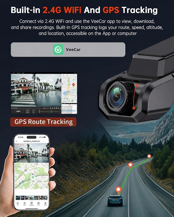 4K+1080P Dash Cam Front and Rear, Built-in WiFi GPS, 32GB SD Card Included | 2.0" IPS Screen, App Controls, Night Vision, 170° Wide Angle, G-Sensor Lock, Loop Recording, 24H Parking Mode, Quick Install