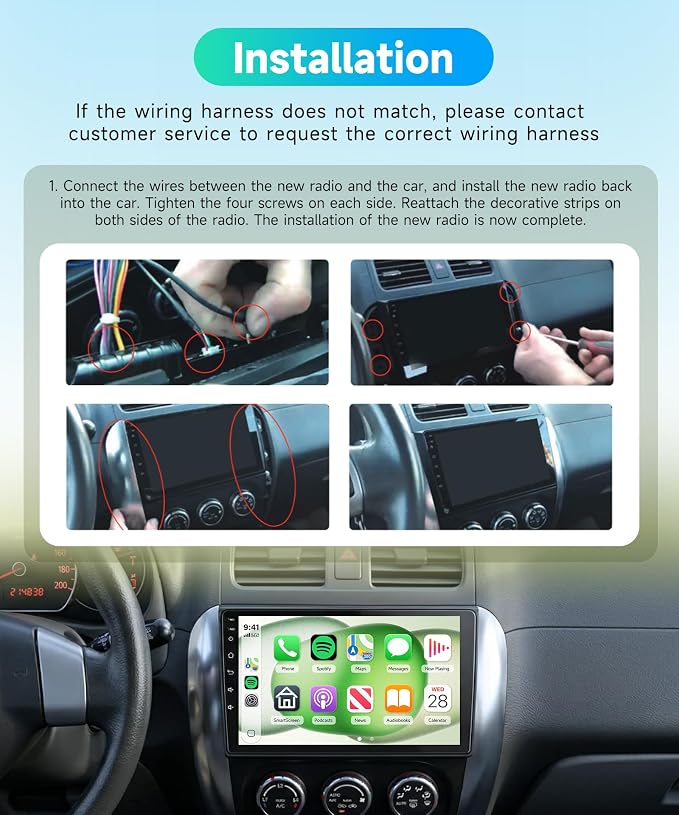 4Core 4G+64G Android 15 Car Radio for Toyota Corolla 2009-2013, 5G-WiFi, Car Stereo Wireless Carplay, 9'' HD Touchscreen Mirror Link GPS Navigation Bluetooth FM/RDS EQ-32 SWC Backup Camera