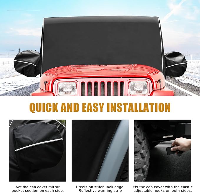 Cab Cover 600D Oxford Windproof Sunshade Cover Compatible with 1987-1995 Jeep Wrangler YJ 1997-2006 Jeep Wrangler TJ
