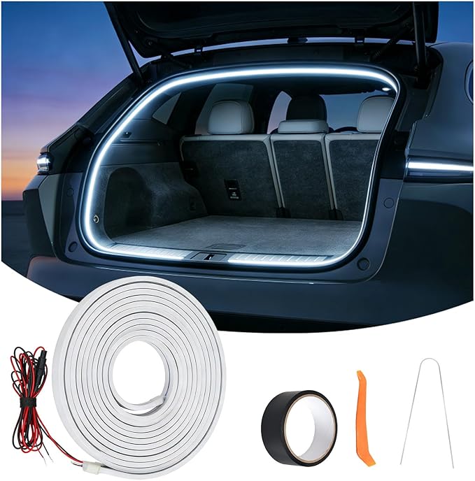 Car LED Strip Lights, 4m/13.12ft Waterproof Car Trunk Light Strip, White Color 6000k, Flexible Cutting Silicone, Auto On/Off, Low Voltage 12V LED Strip Lights for Cars