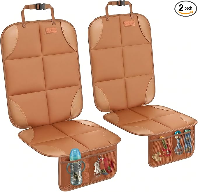 Car Seat Protector 2-Pack, Thick Padding Cushion with Non-Slip Backing (Dark Brown)