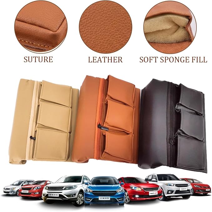 Car Window Armrest Storage Box, Soft Leather Vehicle Side Door Organizer Bag Elbow Rest Cushion with Multiple Pocket, Multifunctional Auto Window Armrest Storage Bag, Universal Fit (Beige)