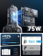 75W Car Charger USB C, 4 Port Super Fast Cigarette Lighter USB Charger, Type C 60W & QC 3.0 Multiport Car Phone Adapter Accessories for iPhone 17/16/15/14/13/12 Pro Samsung S26 Series, Titanium