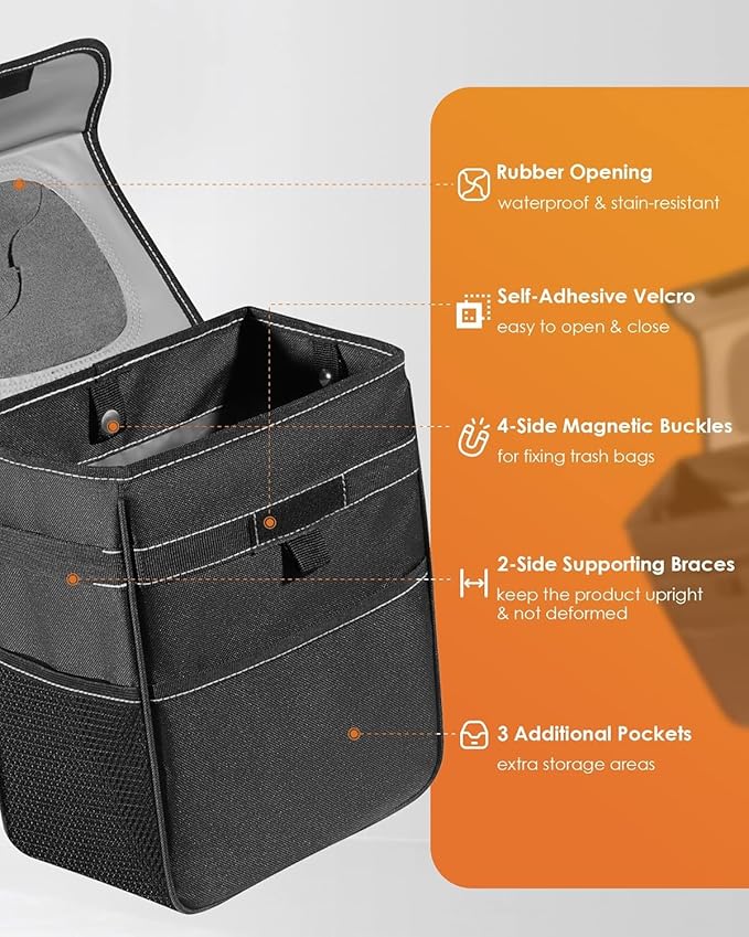 Car Trash Can - Leak-Proof Car Organizer and Storage Bag for The Back/Front/Console of Any Cars,Sedans, SUVs & Trucks Easy-to-Install Car Accessory Interior