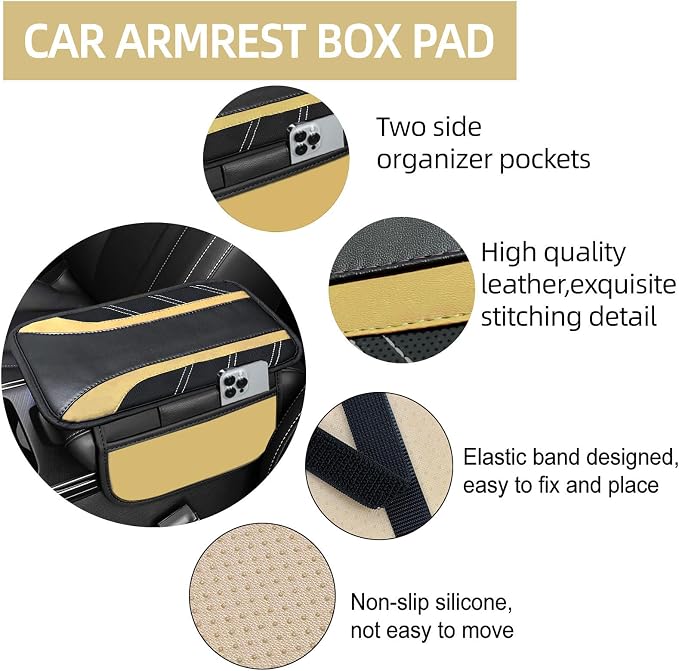 10 Pcs Car Floor Mats Full Set & Sport Leather Steering Wheel Cover 14.5-15 inch, Center Console Cover, Seat Belt Cushion, Cup Holder Coaster, Universal Automobile Interior Sets (Beige)