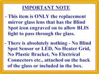 Blind Spot Convex Mirror Glass with Full Size Adhesive for 2015-2019 Hyundai Sonata Passenger Side View Right RH