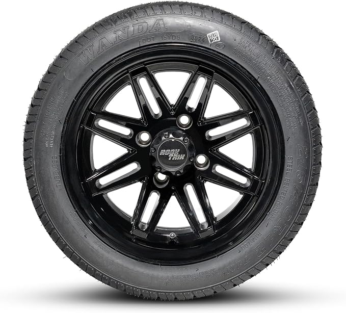 12 inch Golf Cart Wheel Tire Combo Kit, RT103 Gloss Black 12x7 Rim 215/40-12 Low Profile Tire, No Lift Kit Required, Fits Club Car Precedent EZGO TXT RXV Yamaha G1-G29, One Single