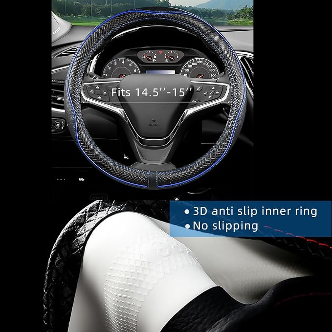 Car Steering Wheel Cover for Chevy Silverado 1500 2500 3500, Tahoe, Equinox,Traverse,Colorado, Automative Accessories for Chevy, Sporty Design,Blue