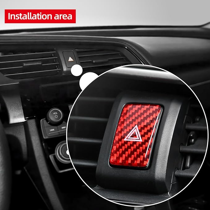 Warning Lights Button Sticker Carbon Fiber Red | Compatible with Honda 10th Gen Civic 2021 2020 2019 2018 2017 Center Console Decal Car Interior Accessories