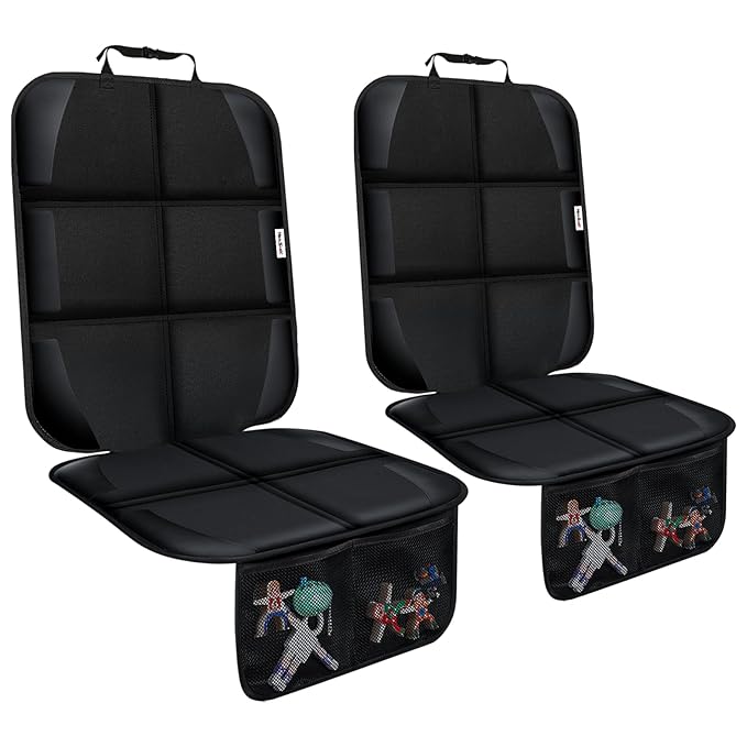 Car Seat Protector for Child Car Seat, Durable 600D Fabric Waterproof Car Seat Cover with Thick Pad Non-Slip Backing，No Imprints (Thicker Black-2pc)